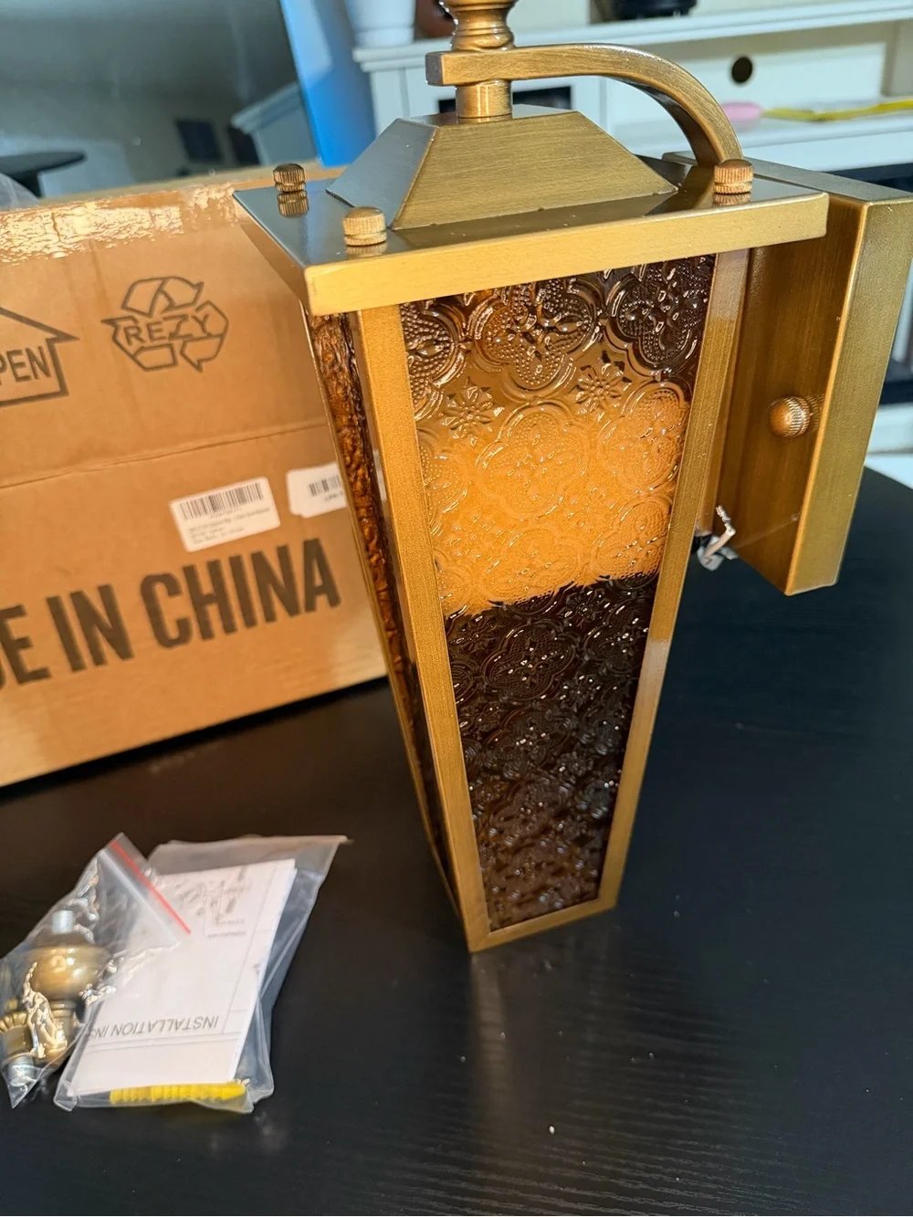 Outdoor Wall Lantern Light - Antique Gold Finish